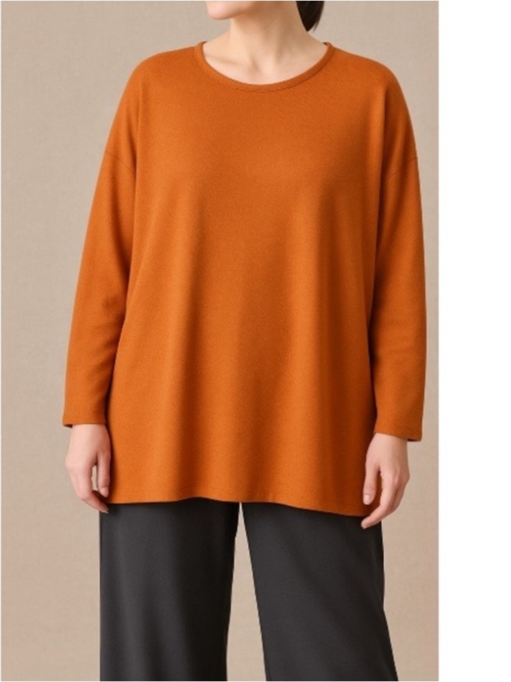 Eskandar One Size Women's Long Sleeve Crewneck Top Orange